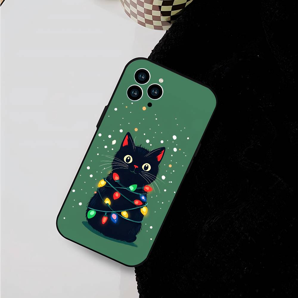 Cute Black Cat For IPhone 15 16 14 Plus 13 12 11 17 Pro Max 17 Air Black Soft Phone Cover