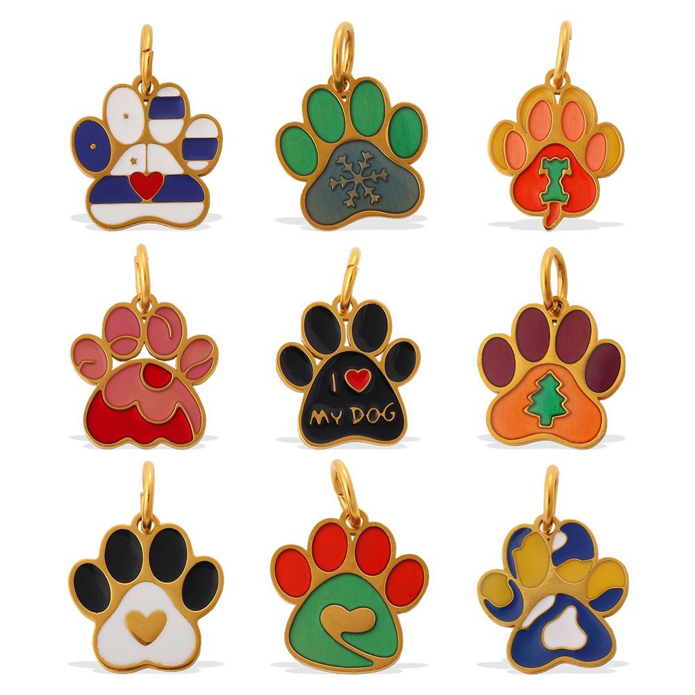  2Pcs Cartoon DIY Stainless Steel Drip Dog Paw Print Pendant Handmade Accessory Jewelry Gold Plated Charm Wholesale