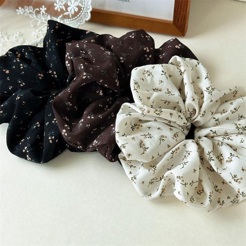 Francouzské módní kostkované květinové scrunchies do vlasů stuhou francouzský dívčí gumičky do culíku vlasový doplněk všestranné černé gumičky do vlasů