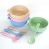 2pcs/set Wheat Straw Bowl with Spoon Lightweight Reusable Dessert and Salad Bowl Durable Breakfast Soup Bowl Children's Bowls