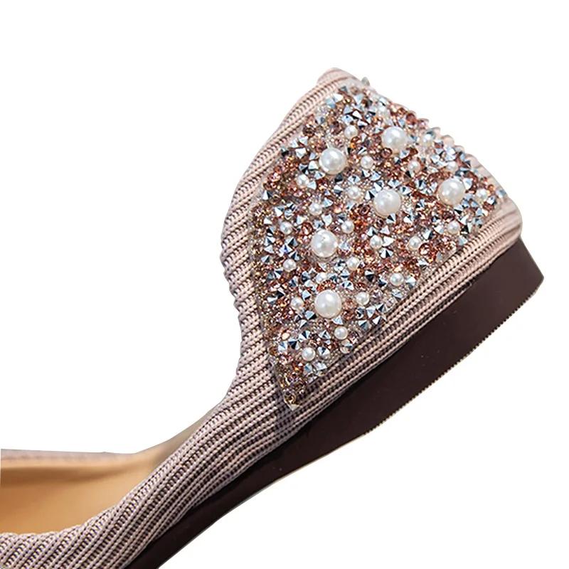 2024 Primavera/Verão Coreano Moda Diamante Rede Celebridade Fivela Kick LazyFlat Doce Pérola Confortável Sola Plana Sapatos Únicos