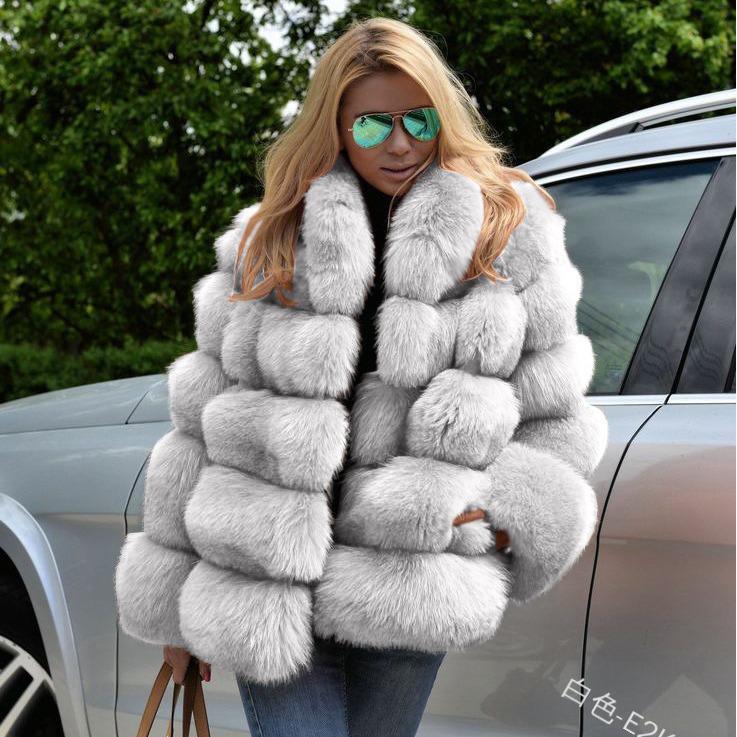 Women's Autumn/Winter Faux Fur Coat with Fox Fur Accents