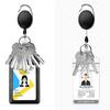 Women Men Black Card Wallet Retractable Key Chain Lanyard for Keys ID Card PU Leather Bus Pass Card Case Cover Badge Holder