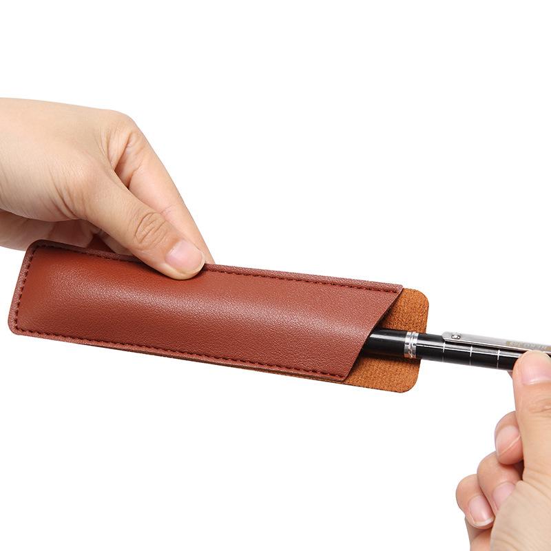 Solid Color Leather Pencil Case – Student Stationery Bag with Fountain Pen Cover