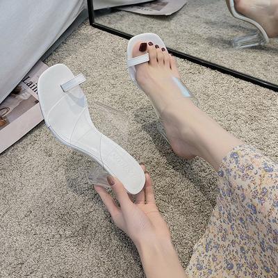 Internet Celebrity Transparent Sandals Female Thick Heel Fairy Wind 2025 Summer New Toe Crystal High Heel Cool Slippers Outer Wear