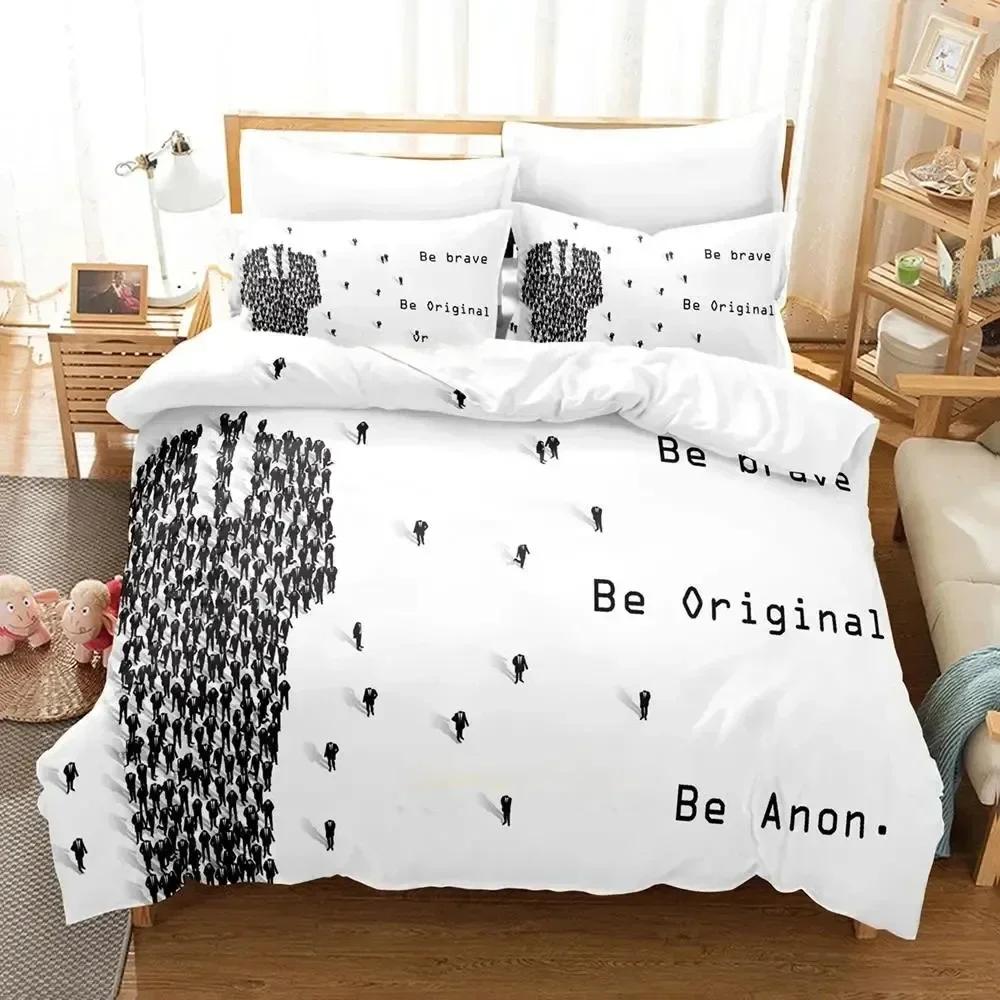 Personality Technology Anonymous Bedding Set Duvet Cover Sheet Printed Bed Set Pillowcase Full Queen King Size Comforter Bedroom