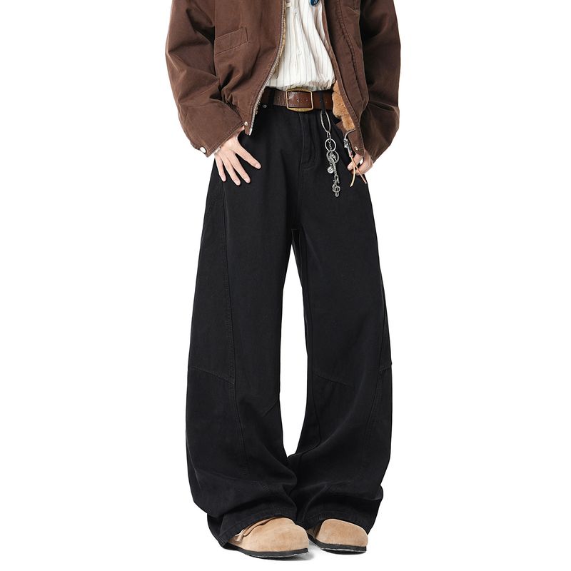 51 Hip-Hop Scimitar Jeans with Thick Fleece for Men and Women, Winter American-Style Trendy Brand, Retro Loose Spliced Wide-Leg Long Pants