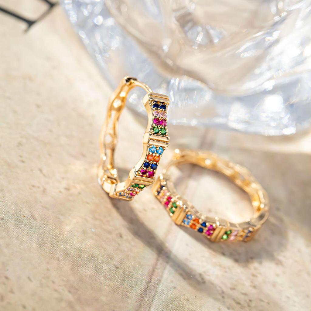 Colored Zirconia Stud Earrings - European & American High-End Ear Jewelry and Ear Cuffs for Women