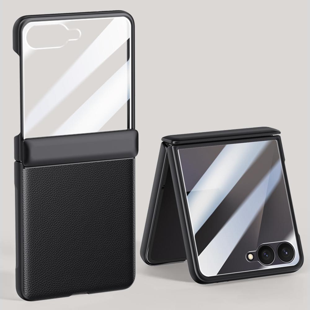För Samsung Galaxy Z Flip7 5G Skal Läder+PC Telefonskydd HD Bakre Liten Skärmskydd