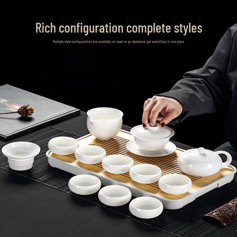Handun White Ceramic Mutton Fat Jade Kung Fu Tea Set
