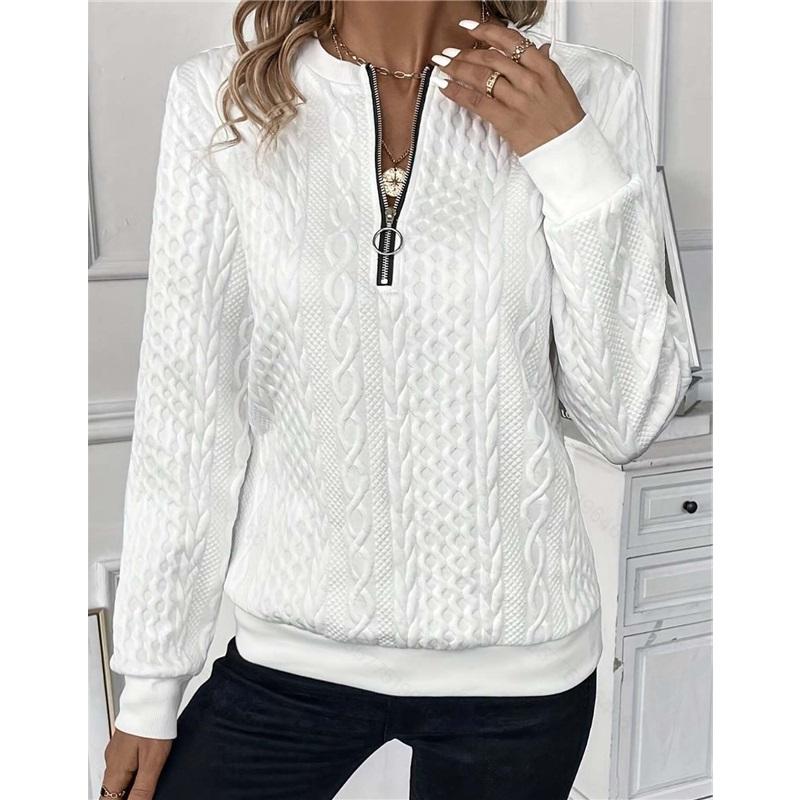 Women's Long Sleeve Knit Top Casual Quarter Zip Textured Sweater Pullover For Daily Wear