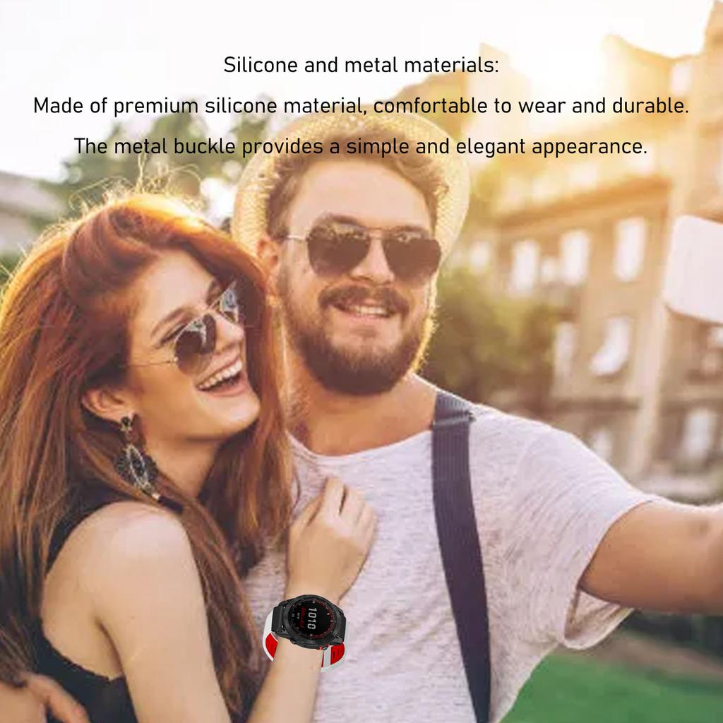 Silicone Smart Watch Strap Size Adjustable Metal Buckle 2 Colors Watch Band for COROS Vertix 2 White Red