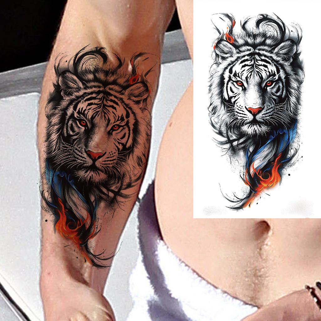 1 Sheet Wolf Tiger Astronaut Dragon Skeleton Temporary Tattoos For Women Men Adults Fake Skull Flower Tattoo Sticker Waterproof