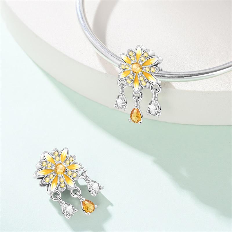Springtime Charms Copper Yellow Daisy Beads Fit 4Mm Aperture Bracelet Diy Birthday Jewelry Gift