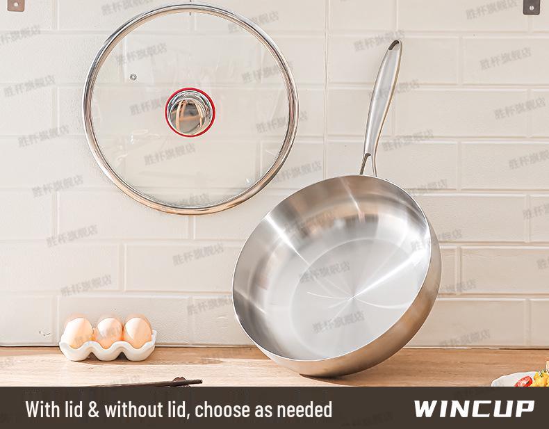 316 Stainless Steel Non-Stick Wok, Flat Bottom, Induction Compatible, Deepened Stir-Fry Pan