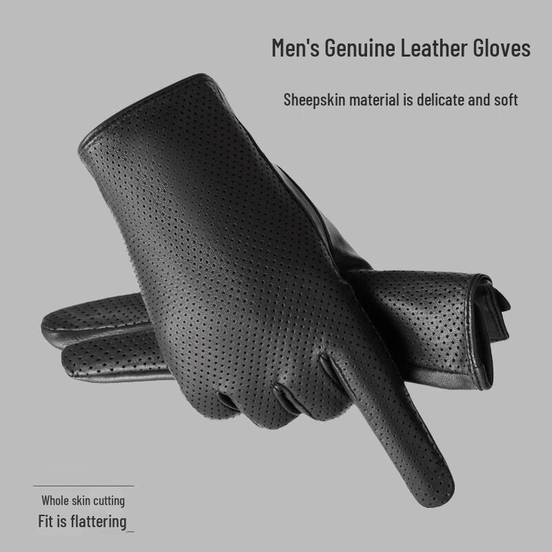 Men's Slim Fit Touchscreen Leather Driving Gloves - Breathable Sheepskin for Spring/Summer.