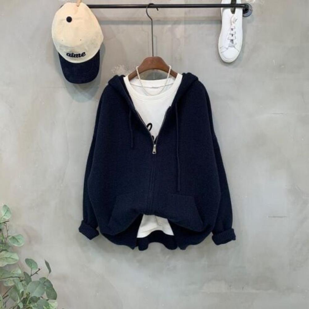 C S In The Room overSized Knit Hoodie Zip Up 4 ColorS