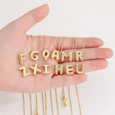 Delicate Chunky Balloon Bubble DIY Initial Letter Pendant Necklace for Women Men Stainless Steel Gold Plated Necklaces