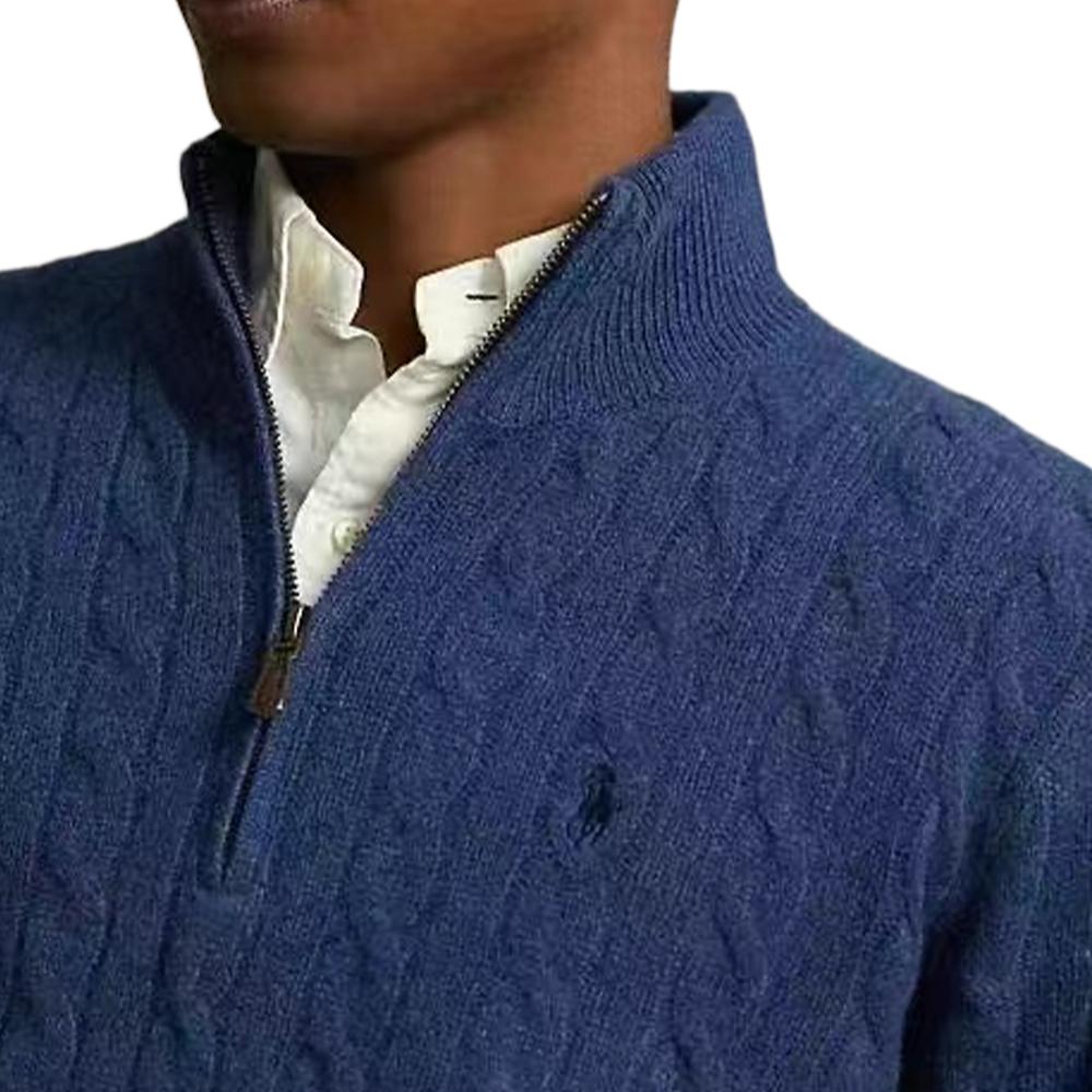 Polo Ralph Lauren FW24 Solid Color Small Pony Embroidered Long Sleeve Knit Sweater Men Sweater Dark-Blue 710876766-010