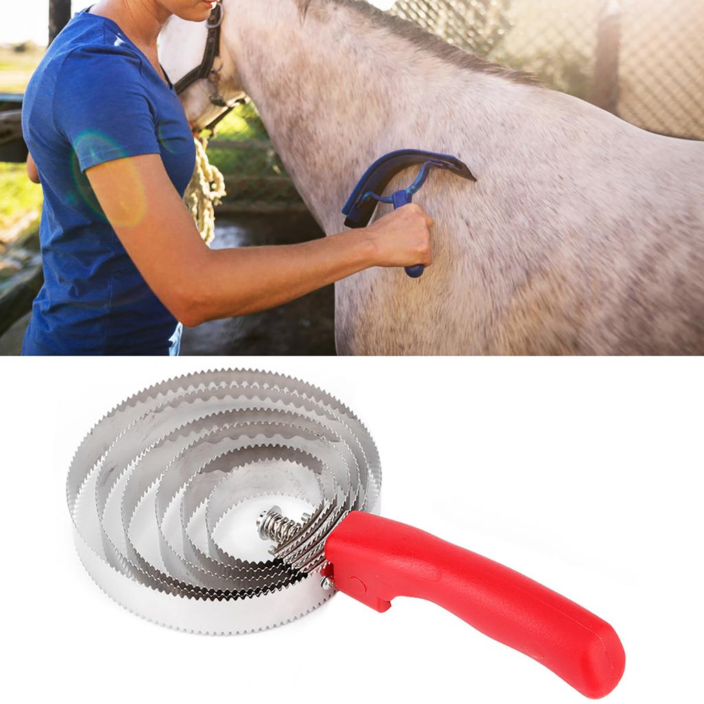 Metal Livestock Itching Brush Curry Shedding Comb with Soft Hand Grip for Large Horse Six Stainless Steel Ringed