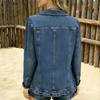 Chaqueta vaquera de doble botonadura para mujer con bajo fruncido para uso casual