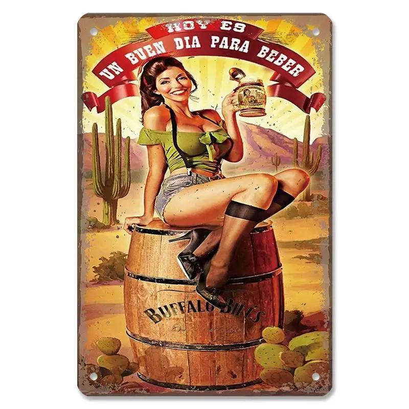 Vintage Metal Sexy Girl Pin Up Girls Plaque Tin Signs Cola Beer Airplane Metal Poster Retro for Bar Pub Club Home Wall Art Decor
