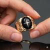 Men's Black Star Sapphire Ring, German Silver, Oval Gemstone, Vintage Style Engagement (Lab Created)