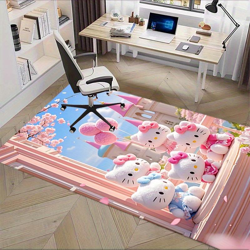 Office Rug Hello Kitty, Castle Anti-Slip Rug, Machine Washable for Living Room, Bedroom, Office, Multiple Sizes, Bedroom Mat, Decorative Mat, Durable