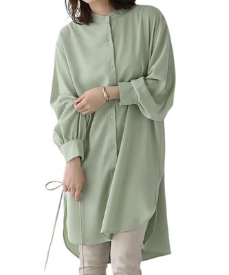 Green Pachira Tunic and Long Puff Shirt Round Green Women's Blouse/Shirt Dress, Spring, Summer, Fall, Blouse/Shirt, Sleeves, Dress, Layering,