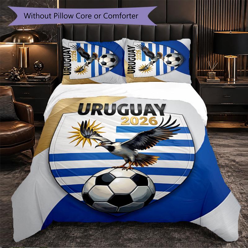 Uruguay Football Pattern 3 Pieces Bedding Set Soft Microfiber Duvet Cover with Pillow Cases for Bedroom