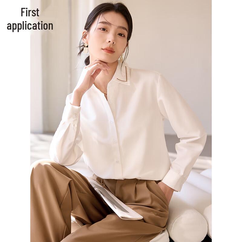 Women s Embroidered Lace Lapel Long-Sleeve Shirt M