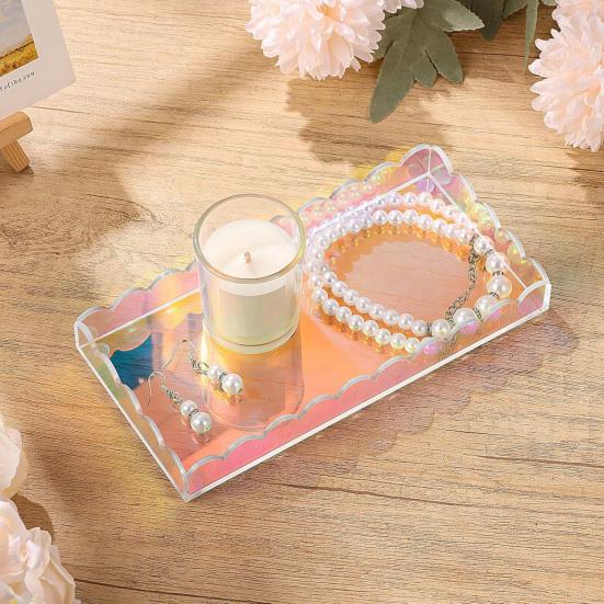 1/2Pcs Acrylic Bathroom Vanity Tray Multi-purpose Soap Dispenser Perfume Holder Storage Tray Living Room Counter Rectangle Decorative Scalloped Tray