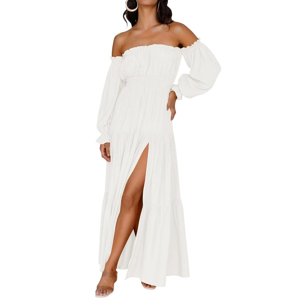 Summer Dresses Women Trendy 2026 Off Shoulder Long Sleeve Maxi Dress Boho Dresses for Women Sundresses for Women