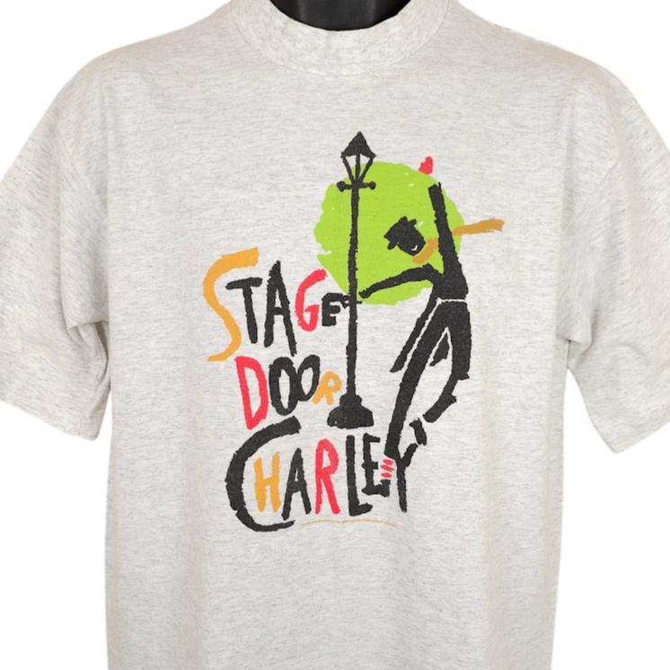 Vintage Stage Door Charley 100% Cotton T-shirt Mens Tees Top Mens Size Medium Gray 1995 Buskers Broadway 4XL
