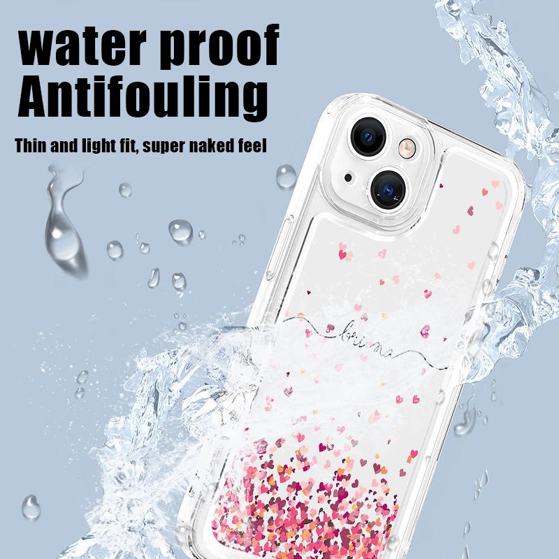 For iPhone 16 Pro 15 14 Plus 13 12 Mini 11 Pro Max Xs Xr 8 7 Shockproof Love Hearts Pattern Silicone Soft Slim Transparent Lens Protection Case Cover
