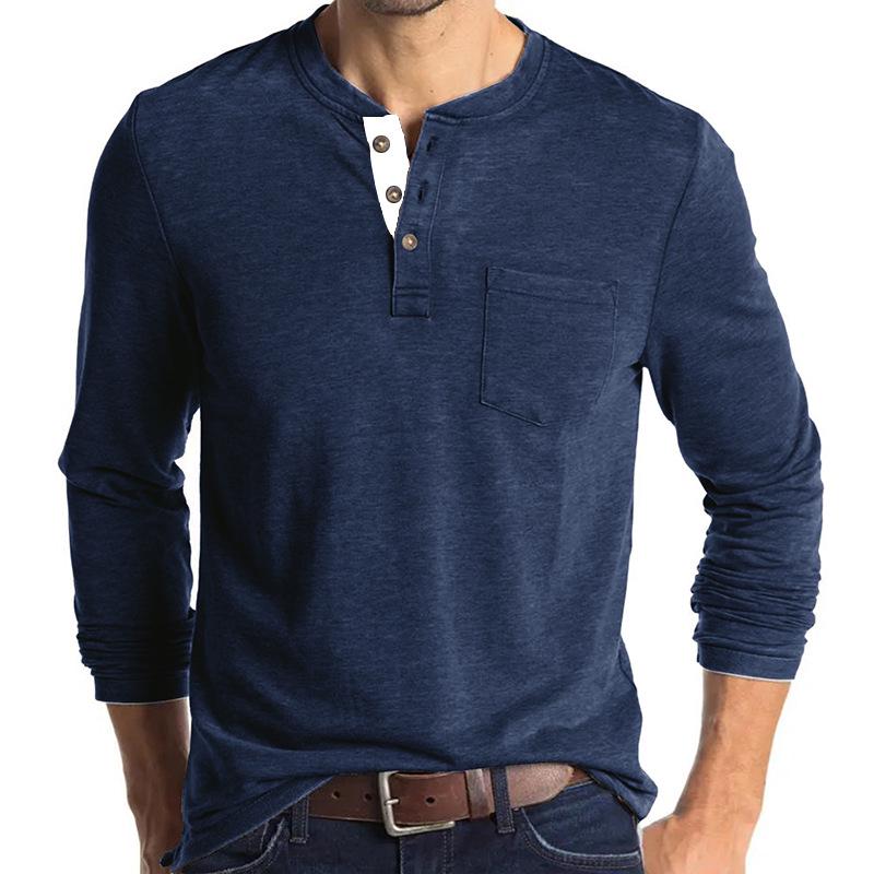 Herren Europäisches & Amerikanisches Langarm Rundhals Henley T-Shirt