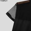 INCERUN Summer Men Short Sleeve Mesh Sheer Patchwork Skinny T-shirts