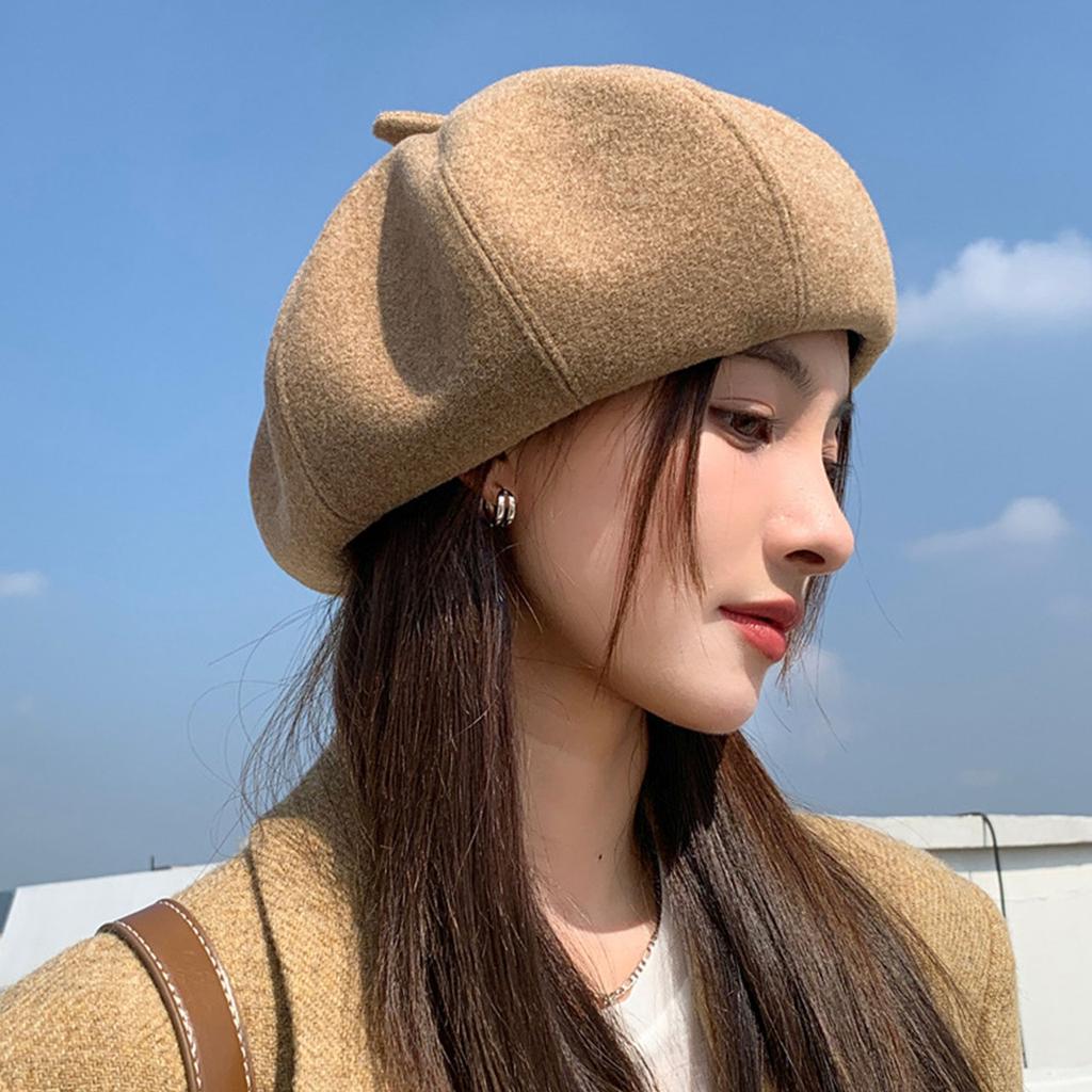Winter Warm Wool Berets for Women Korean Solid Color Artist Painter Cap Female Lady Vintage Thermal Octagonal Caps