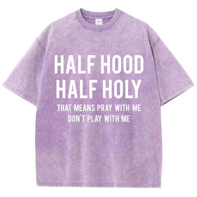 Oversized Woman Washed T-Shirts Pray With Me Don'T Play With Me Print Short Sleeve Distressed Crewneck Cotton Tops