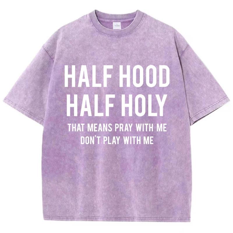Woman Washed T-Shirts Pray With Me Don'T Play With Me Print Short Sleeve Distressed Crewneck Cotton Tops Clothes