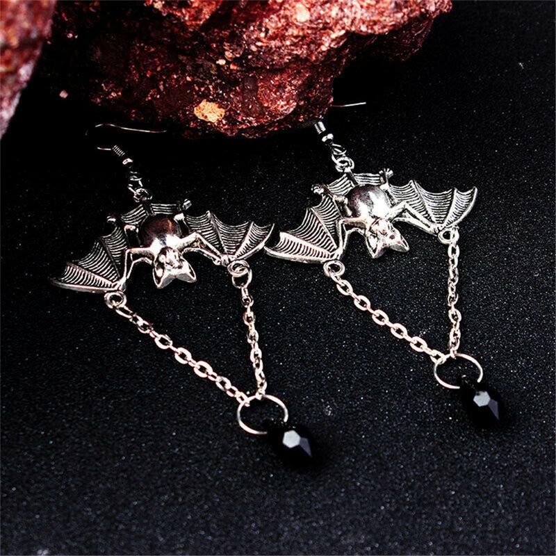 Dark Gothic Style Bat Earrings, Halloween Creative Earrings, Inverted Bat Shaped Exaggerated Personalized Ear Hooks
