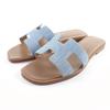 Great Sandals Oran H Motif Denim and Leather Flats Indigo Denim Women 36 Used