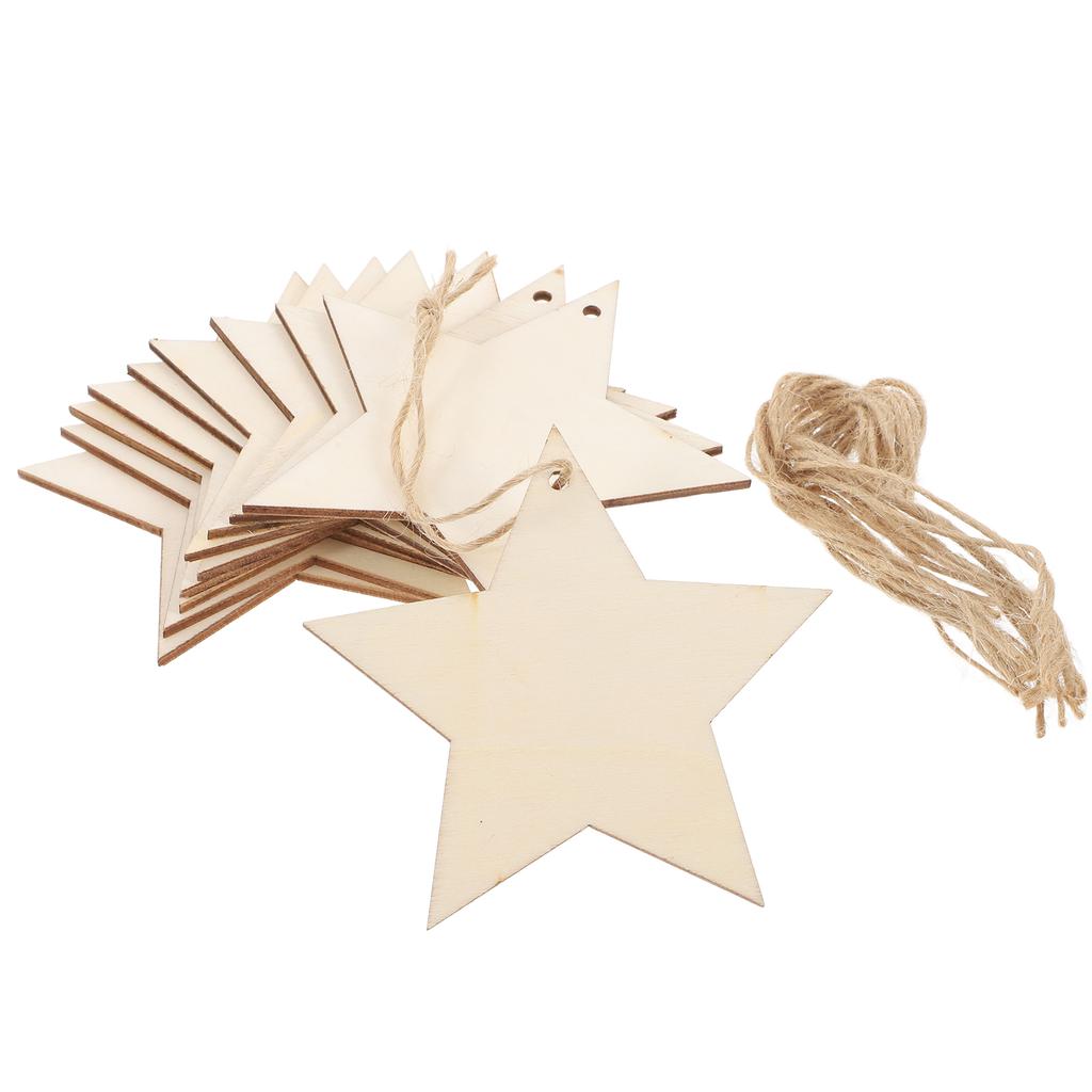 50Pcs Wooden Star Pendant Adorable Pentagram Hanging Ornament for Christmas Tree Decor DIY Craft with Mini Hole Premium