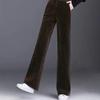 Fleecing Plush Thick Warm Letter Stripes High Waist Corduroy Straight OL Wide Leg Long Pant Women Winter Casual Trouser Clothing