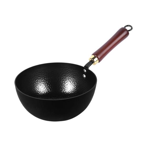Hammered Texture Mini Iron Wok Coating-Free Frying Pan Non-Stick Flat Bottom Pan for Electric Induction Gas Stoves