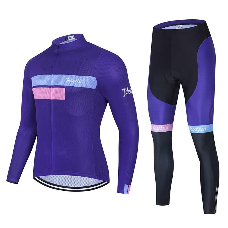 Mens Long Sleeve Cycling Jersey Bib Shorts Set Road Mountain Bike Riding Breathable Performance Wear