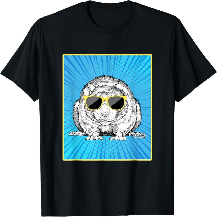 Rat Portrait Pop Art Animal with Sunglasses T-Shirt XXXXXL чёрный
