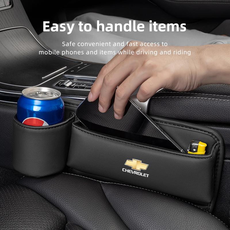 BODCA1 PU Leather Car Seat Storage Bag Multifunctional Gap Organizer Box For Chevrolet Equinox Trailblazer Bolt Spark Tahoe Z71 Aveo SS