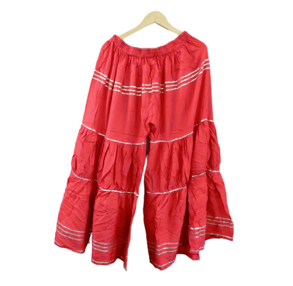 @  Cotton Palazzo Red Colour With Golden Lines Free Size  For Women MJ-270-60%OFF