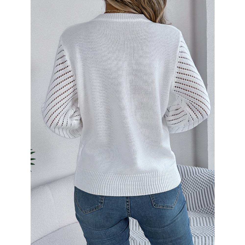 Neuankömmling Damen Sweatshirt Herbst/Winter Lässig Einfarbig Rundhalsausschnitt Schnürung Glockenärmel Pullover Damen Strickpullover